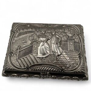 Vintage French Style Footed Jewelry Box Swan Lake Scene Hinged Lid Large Ornate